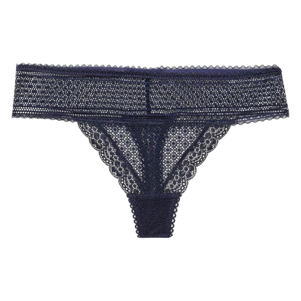 NWT STELLA McCARTNEY “Katie Kissing” Navy Stretch Lace Thong Size Large - Picture 2 of 16